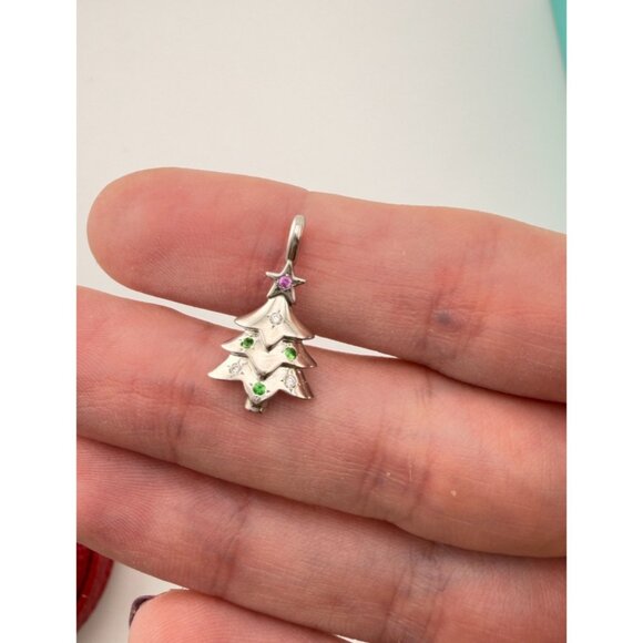 Tiffany & Co. 18k Christmas Tree Charm White Gold w/Sapphire Diamond Tsavorite - Picture 8 of 8